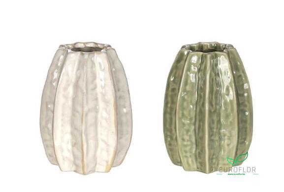 CARAMBOLA VASE Ø8,5 X H.11 CM 2 ASS CREME/GREEN 6PCS