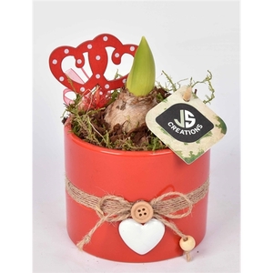 Keramiek pot rood met hart 10cm