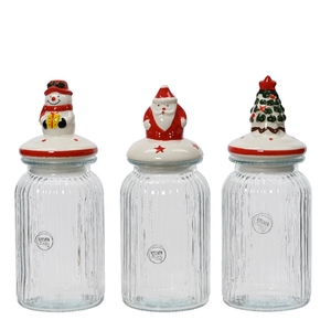 Christmas Glass pot+lid d10.5*28cm