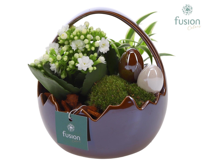 <h4>Keramiek glans mand Middel met arrangement</h4>