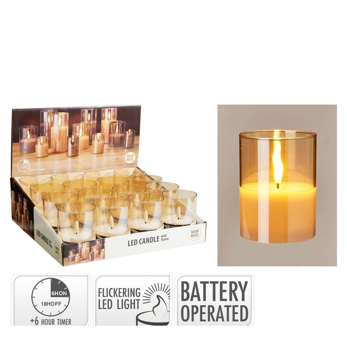 <h4>Kaars LED Glas d7.5*15cm ex.AA</h4>