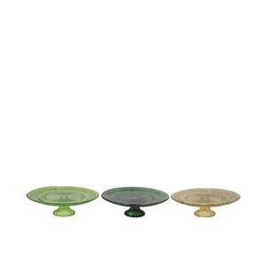 Dayah Forest Green Glass Plate On Foot 15x8cm Ass