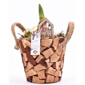 Hout pot natuur 17cm