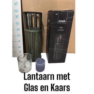 DECO - LANTAARN MET GLAS EN KAARS