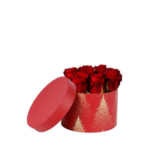 Hat box Christmas Trees carton 14xH10cm red