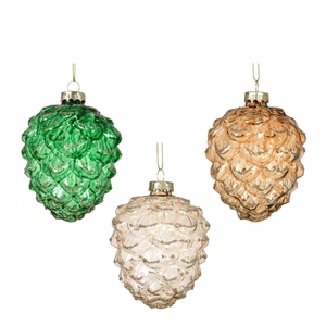 Kerstbal Dennenappel glas d08*9.5cm
