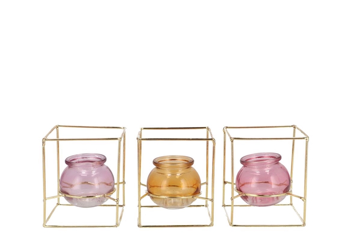 <h4>Polly Dreamy Pastel Mix Metal Rack Square Glass Ass 11x11x13</h4>