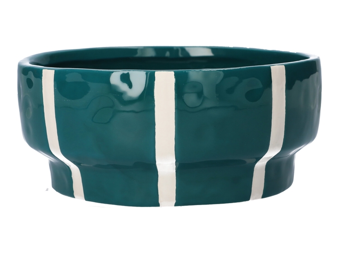 <h4>DF03-710164000 - Planter Ariona d18xh8 petrol+white stripes</h4>