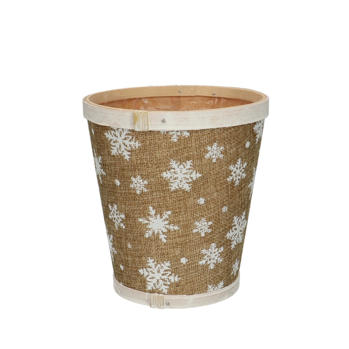Kerst Hout snowflake pot d13*14cm