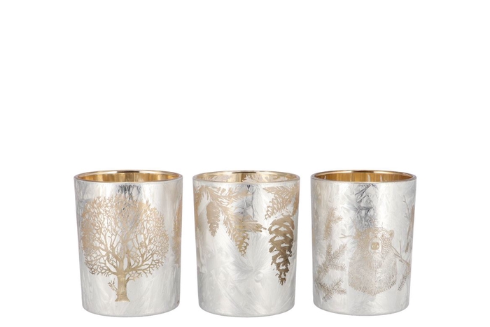 <h4>Ruby White/gold T-light Forrest Ass 9x10cm</h4>