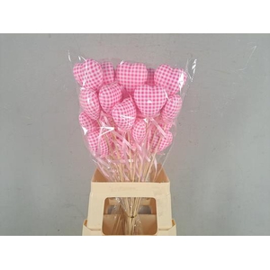 Stick Heart Chequered Pink+rbn