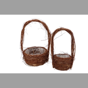 Wicker Elm Branches Brown With Handle Round Set 2 26x49cm