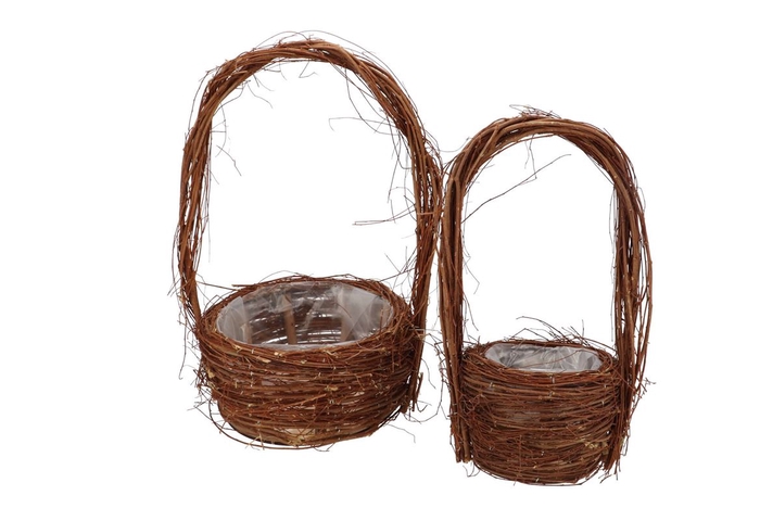 Wicker Elm Branches Brown With Handle Round Set 2 26x49cm