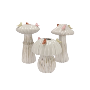 Bird Mushroom Vase White Ass 16x16x25cm Nm