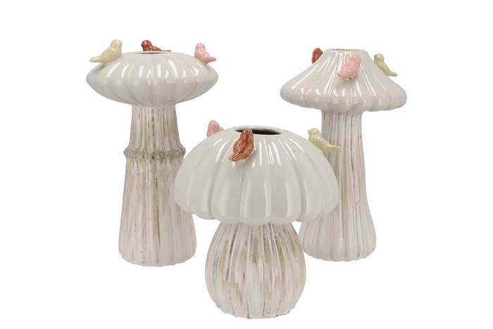 <h4>Bird Mushroom Vase White Ass 16x16x25cm Nm</h4>