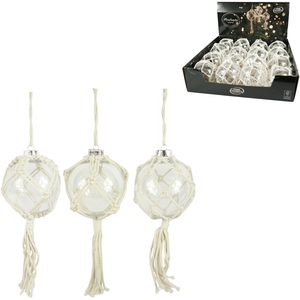 Christmas bauble Ball plastic macrame 100mm ass.