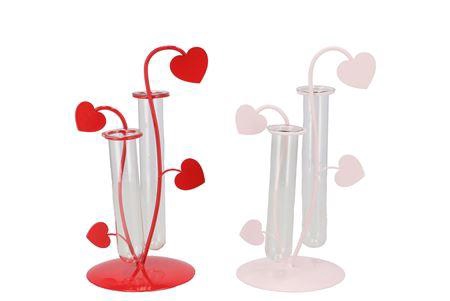 <h4>Xelly Red/pink Metal Rack Heart 2vases Ass12x10x21</h4>