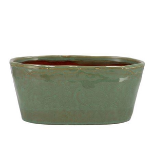 Iron Stone Green Glazed Oval Pot 28x15x13cm Nm