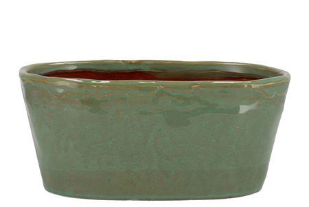 <h4>Iron Stone Green Glazed Oval Pot 28x15x13cm Nm</h4>