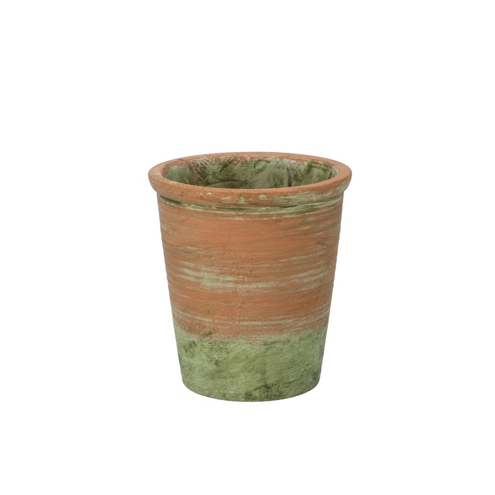 <h4>Cement Pot Oud Groen Rood 13x14cm</h4>