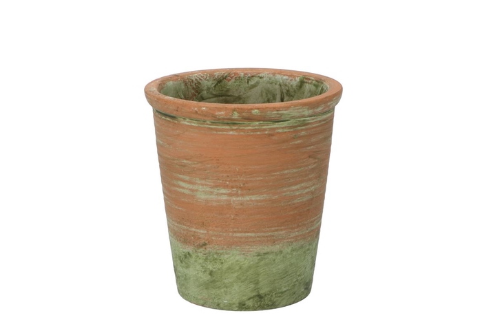 Cement Pot Oud Groen Rood 13x14cm