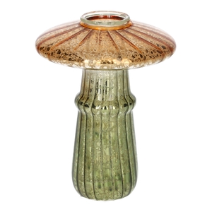 DF02-730301600 - Candle holder Shiitake d3.4/9xh12 green/orange metallic