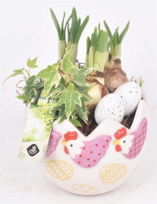 <h4>Keramiek ei met decor kip 13cm</h4>