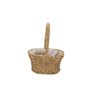 Seagrass Flower Basket W Handle 24x16x31cm