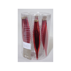 KERSTBAL GLASS PEGELS 150X30MM CHRISTMASRED 6PCS