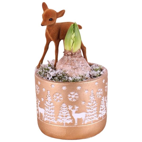 <h4>Christmas Arr. Hyacint Ceramic Pot Round Landscape Gold Ø11cm 1P</h4>