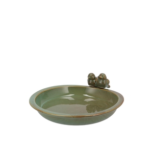 Iron Stone Bird Bowl Glazed Green 23x5cm Nm