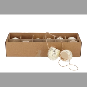 Eggs Chicken Open With Rope Natural White Glitter P/12 Nm