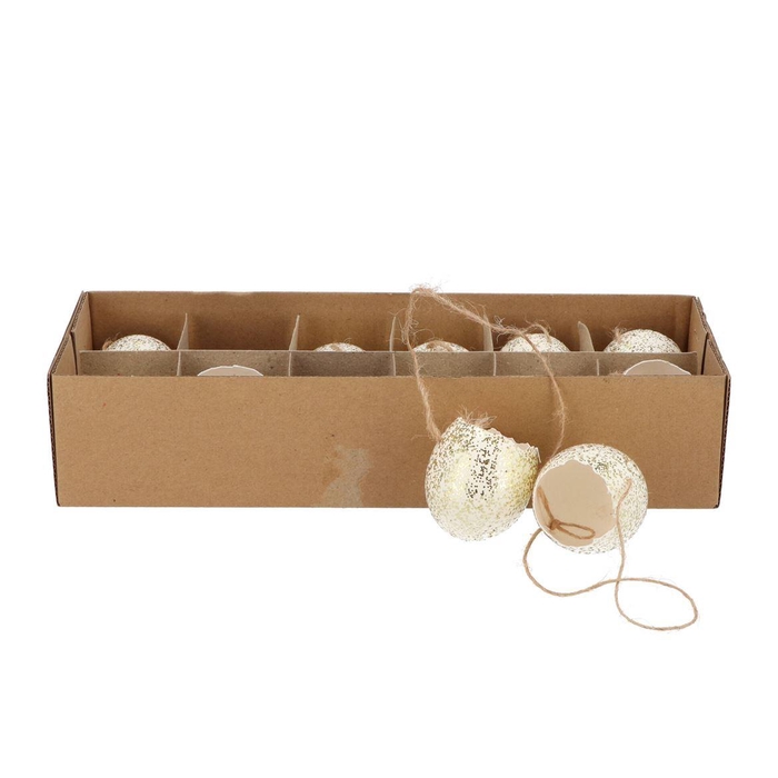 <h4>Eggs Chicken Open With Rope Natural White Glitter P/12 Nm</h4>