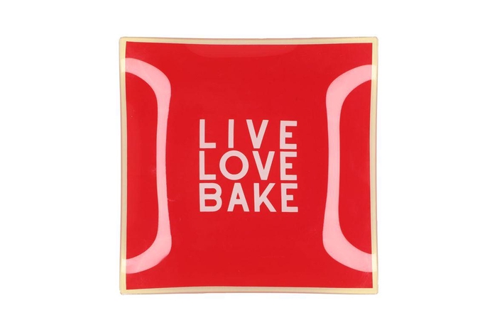 Plate Square Live Love Bake 18x18x2cm