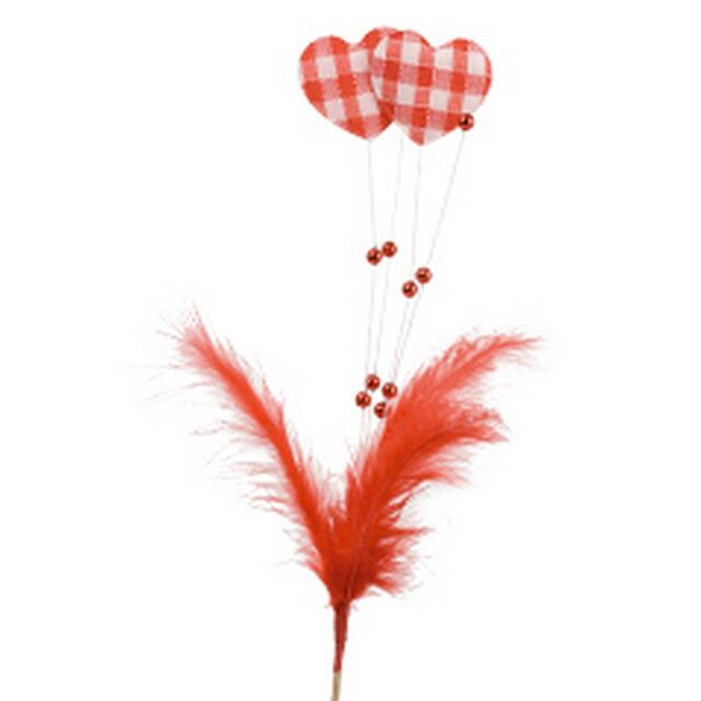 Valentine heart+feathers+ pearls 50cm stick red