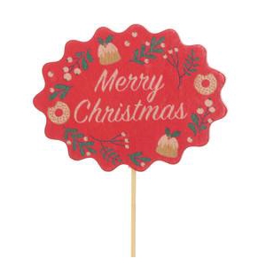 Kerst bijsteker 10cm Merry Christmas 6.5*8.5cm