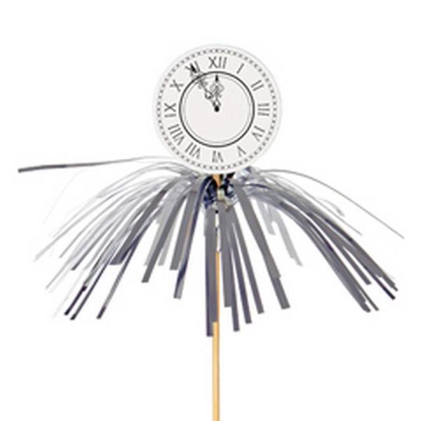 <h4>Bijsteker klok foam+tinsel 6cm+12cm stok wit</h4>