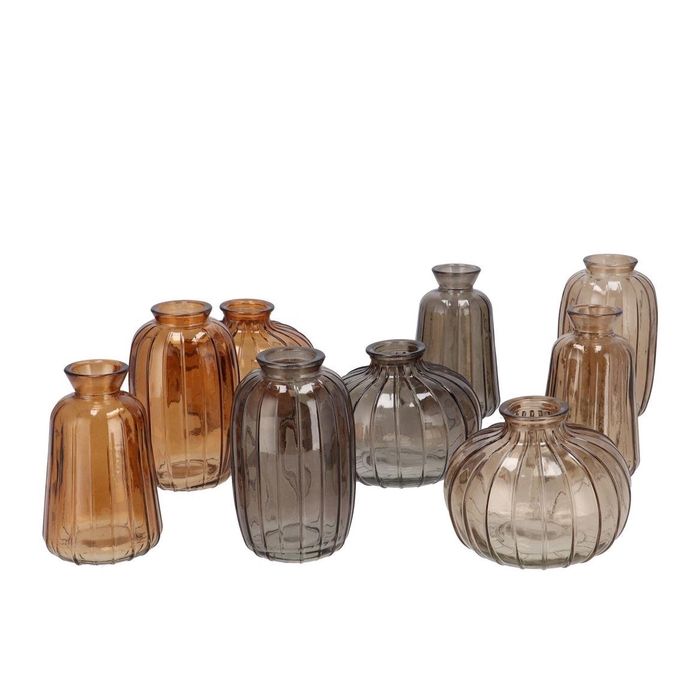 <h4>Dayah Woods Brown Mix Glass Bottle S/3 7x11cm Nm</h4>