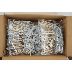 Pick star open d.9cm+12cm stick silver glitter