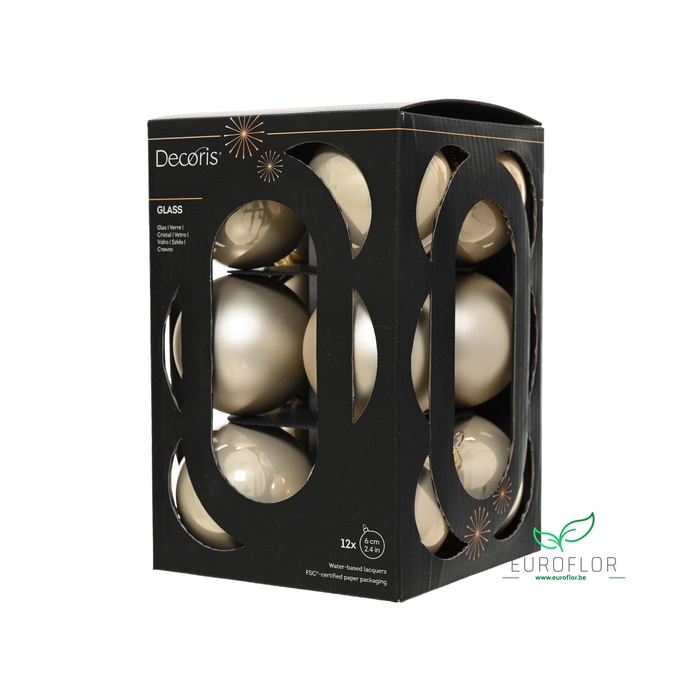 <h4>KERSTBAL GLASS 60MM 12PCS PEARL</h4>