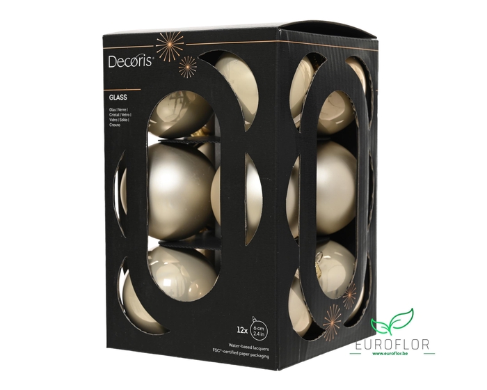 KERSTBAL GLASS 60MM 12PCS PEARL
