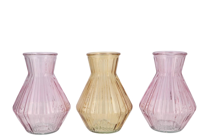 Roman Pastel Mix Diamond Glass Vase Ass 15x21cm Nm