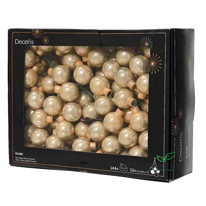 <h4>KERSTBAL GLASS 25MM ON WIRE 144PCS PEARL</h4>