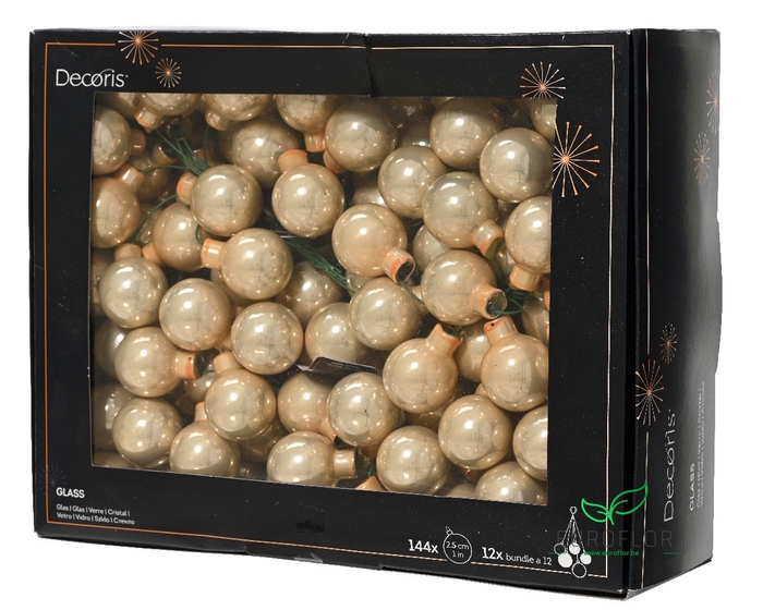 KERSTBAL GLASS 25MM ON WIRE 144PCS PEARL