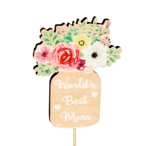 bouquet Best Mom wood 8x6,3cm+12cm stick 24pce/bag