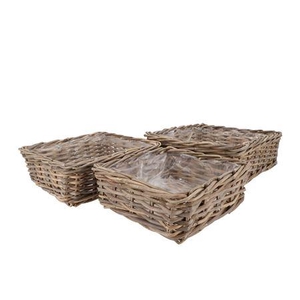 Rattan Kuboo Basket Square Low S/3 W32/37/42 H13/1