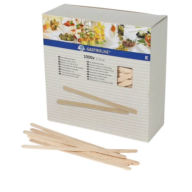 Wood: stirrers display box 14 cm box 1000 pcs