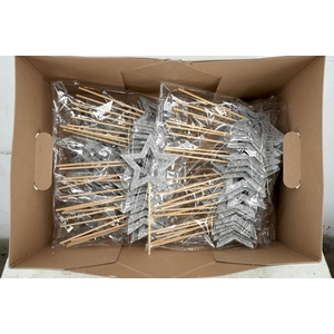 Pick star open d.9cm+12cm stick silver glitter