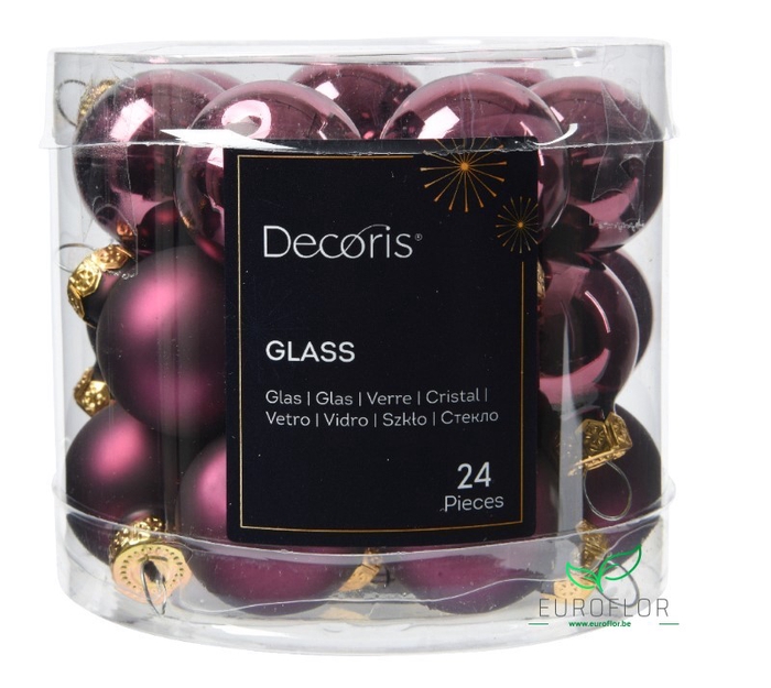 KERSTBAL GLASS 25MM 24PCS DARK MAUVE