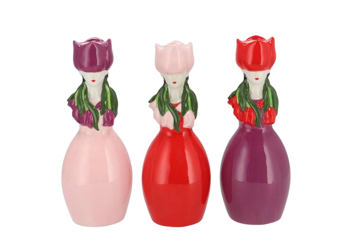 <h4>Lucy Dutch Pink/red/purple Mix Vase Tulip Woman Ass 9x8x22cm</h4>